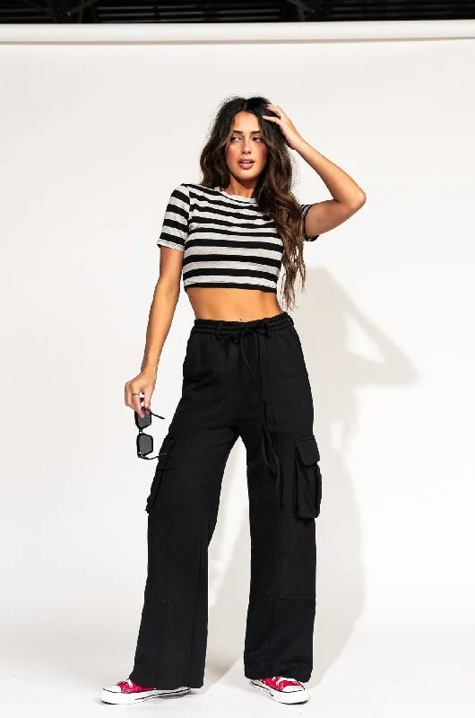 So Good Cargo Pants in Black Relaxed Linen Pants