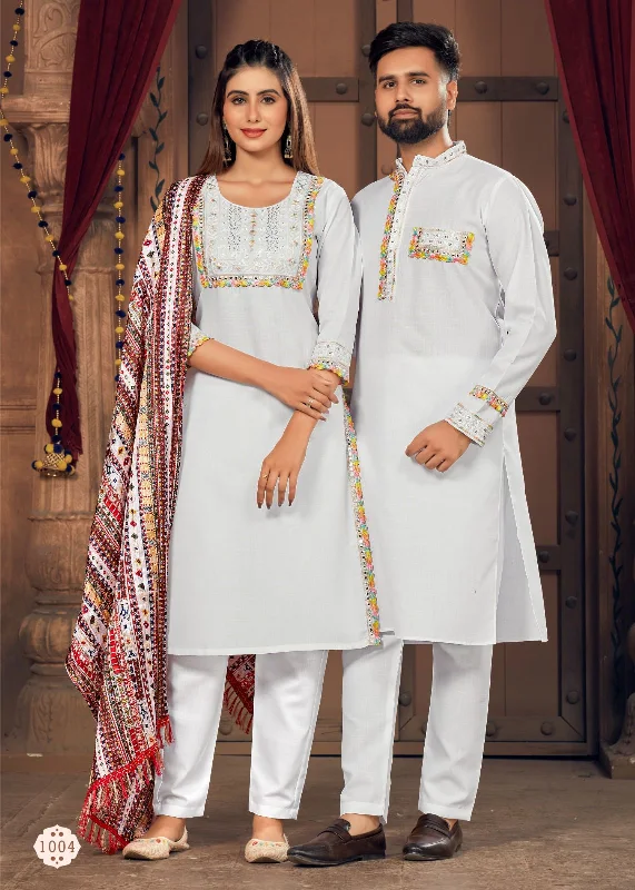 Navratri Special Couple combo of Kurta with Pajama & Kurti with Pants & Dupatta Dress Soft Wool Pants