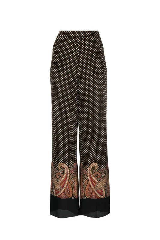 Etro Paisley Dot Print Silk Pant - Black Chic Slim Fit Pants