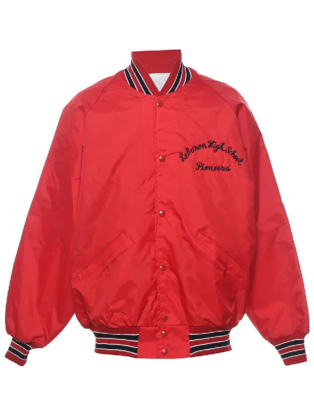 Red & Red Embroidered Bomber Jacket - L Mesh Paneled Bomber