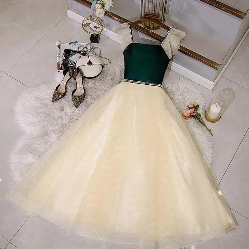 Champagne Tulle And Lace Pearls Party Dresses, Short Prom Dress      cg23138 Tunics Modern contemporary