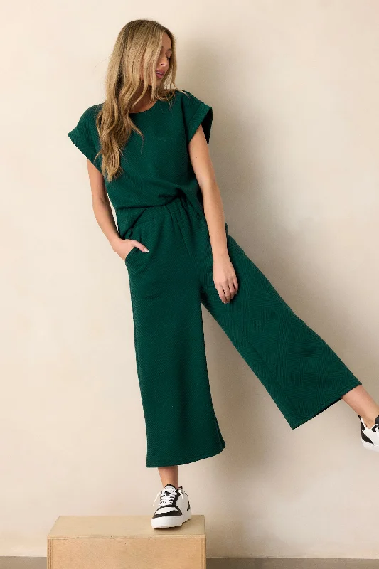 Tell Me Forest Green Cropped Textured Pants Classic Straight-Leg Pants