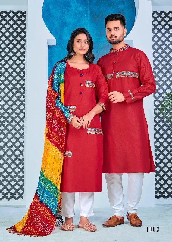 Navratri Special Couple combo of Kurta with Pajama & Kurti with Pants & Dupatta Dress Slim-Fit Leggings