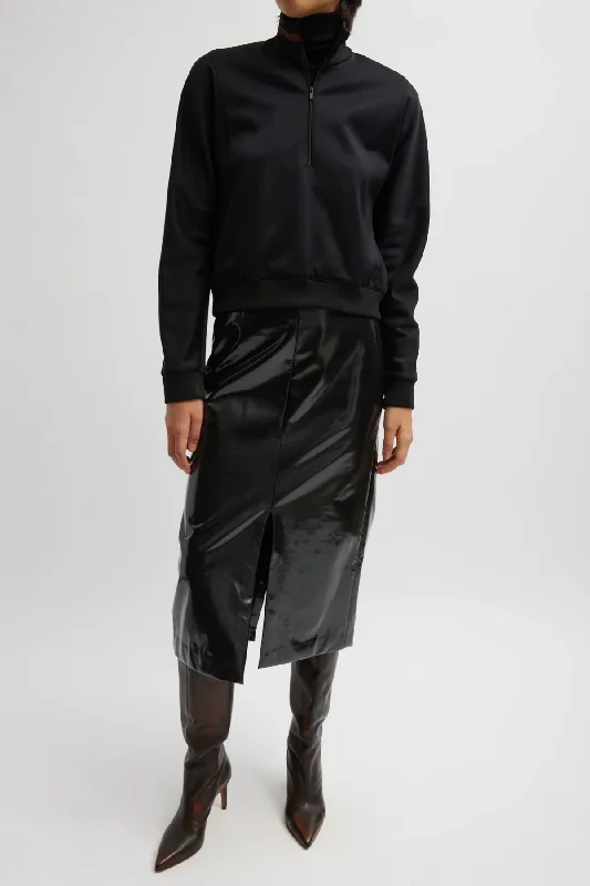 Tibi Active Knit Cropped Sweatshirt - Black Hoodie with Set-In Sleeves Structured Classic