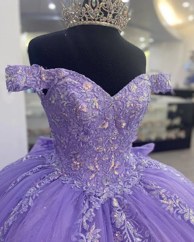 Lilac Corset Mexican Quinceanera Dress Ball Gown Prom Dress ,Appliques Lace Birthday Party Dress  cg24978 Tunics Bridal satin