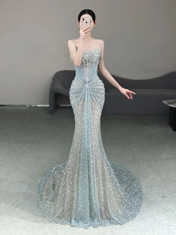 Stunning Off Shoulder Mermaid Beading Long Party Dress Evening Gown, DP4158 sweetheart Neckline Romantic