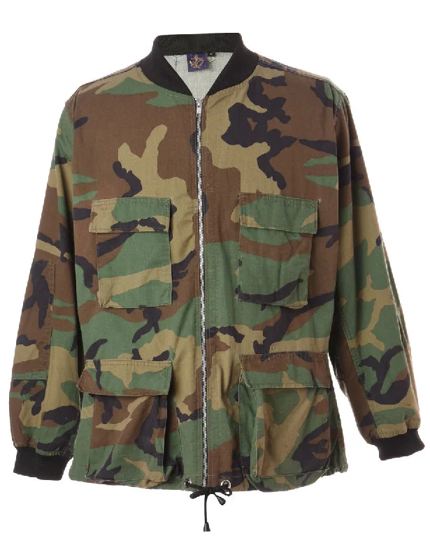 Reworked Workwear Jackson Camo Bomber Jacket - L Adjustable Waist Bomber