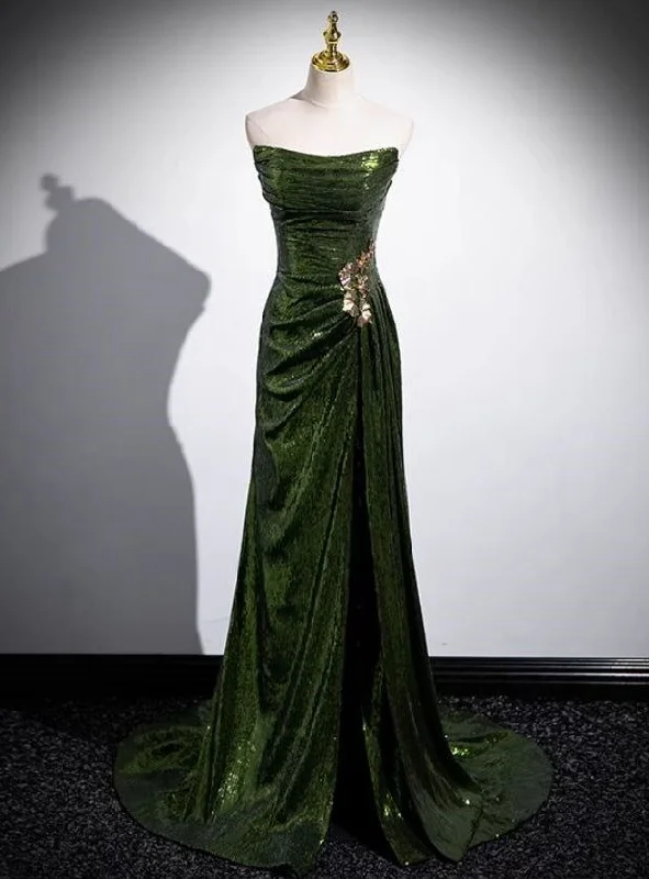 Green Sequins Mermaid Long Prom Dress with Leg Slit, Green Sequins Party Dress      cg25260 Tunics Modern contemporary