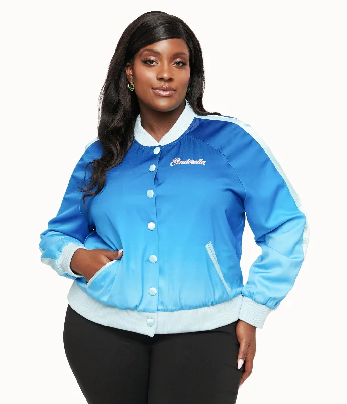 Disney Princess collection by Unique Vintage Plus Size Cinderella Blue Ombre Long Sleeve Bomber Jacket Oversized Street Bomber