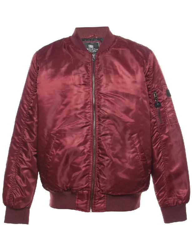 Maroon Zip-Front Classic Bomber Jacket - L Sport Luxe Bomber