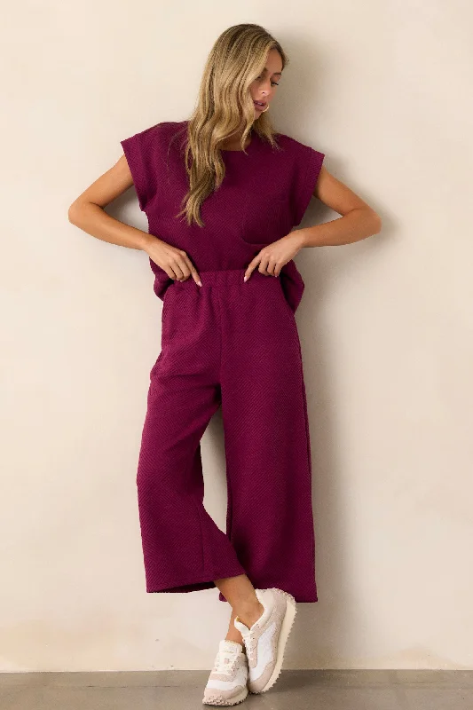 Tell Me Dark Sangria Cropped Textured Pants Trendy Wide-Leg Pants