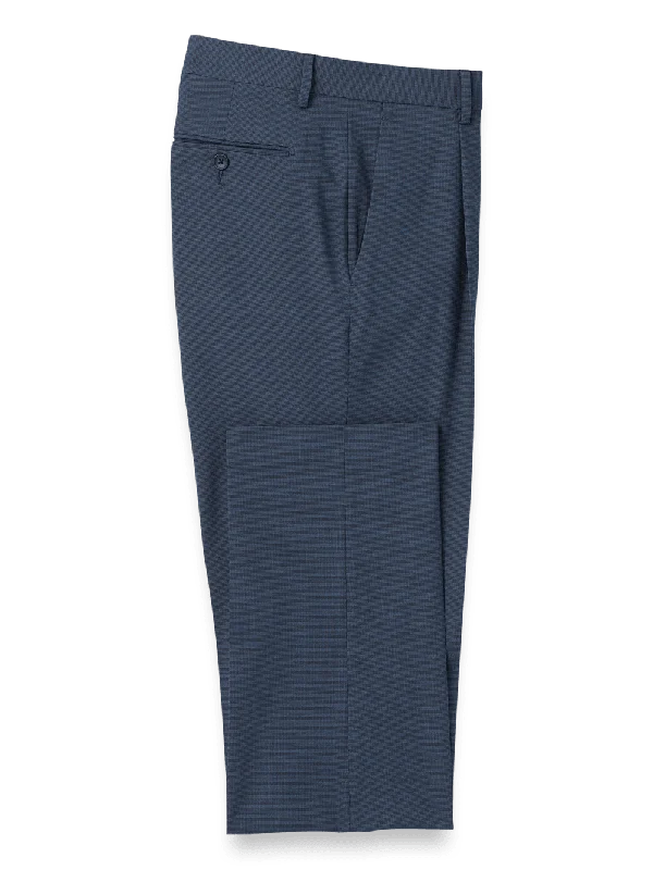 Microfiber Check Single Pleat Pants - Navy Formal Slim Pants