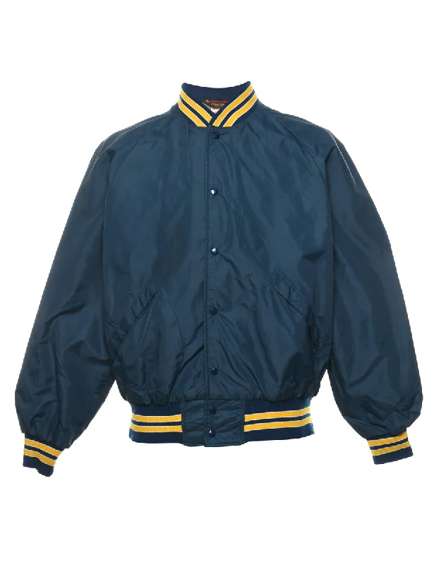 Navy & Yellow Vintage Bomber Jacket - L Textured Velvet Bomber