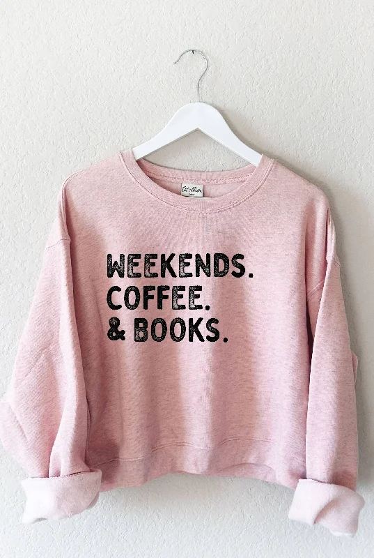 Weekends Coffee & Books Graphic Sweatshirt Cotton Hoodie Fleece Lining Warmth