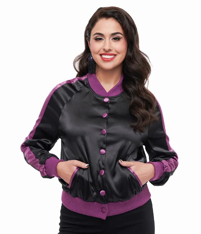 Disney Hocus Pocus Collection by Unique Vintage Purple & Black Hocus Pocus Spell Bomber Jacket Vintage Varsity Bomber