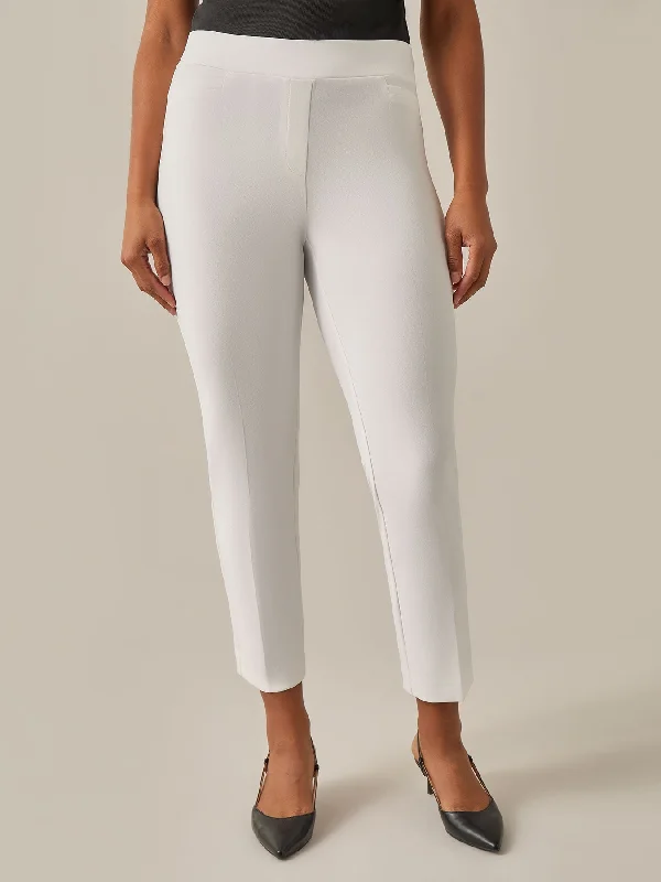 Plus Size Pull-On Straight Leg Ankle Pants, White Formal Slim Pants