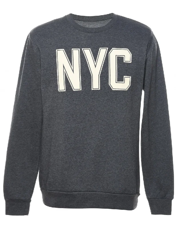 Grey NYC Printed Sweatshirt - M Hoodie with Stripes Bold Sporty