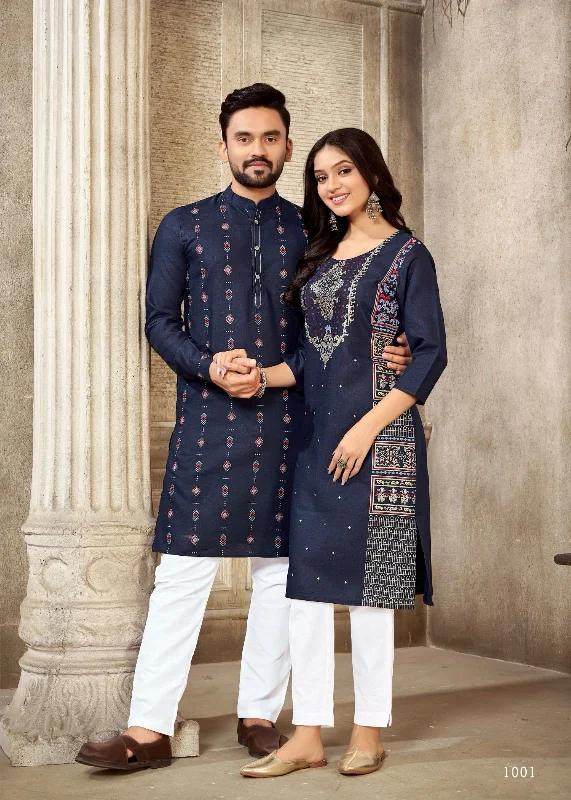 Couple Twinning Dresses Kurta Pajama & Kurti Pants With Dupatta Combo Set Comfortable Denim Pants