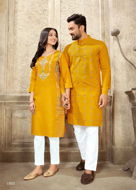 Couple Twinning Dresses Kurta Pajama & Kurti Pants With Dupatta Combo Set High-Waist Trousers