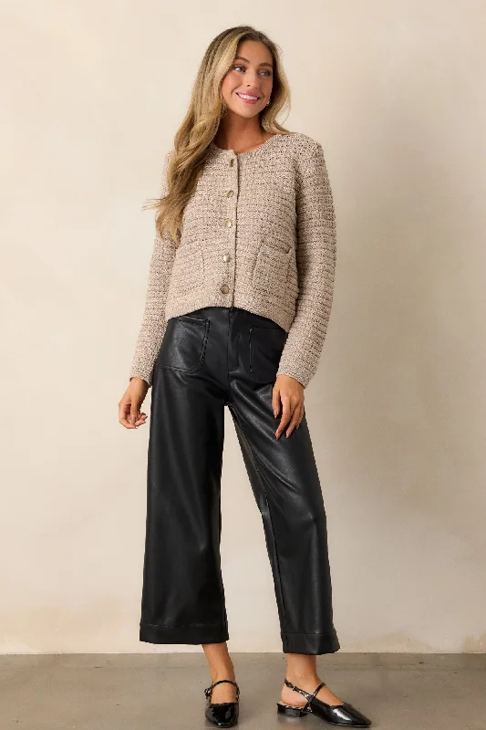 For the Weekend Black Faux Leather Wide Leg Pants Cozy Lounge Pants