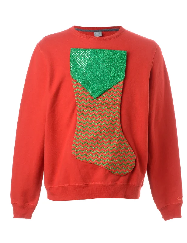 Reworked Novelty Christmas Sweatshirt - XL Hoodie with Magnetic Closure Innovative Modern