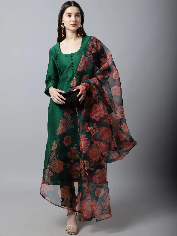 Sizzling Green Kurti with Pants and Printed Dupatta Couple Matching Dress Warm Wool Trousers