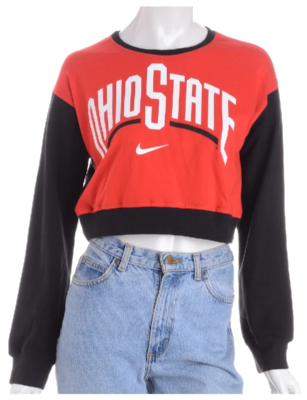 Reworked Nike Cropped Sports Sweatshirt Hoodie with Rolled Sleeves Casual Relaxed