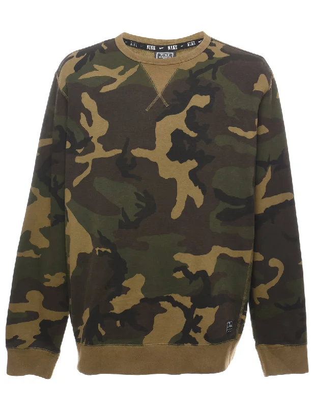 Nike Camouflage Printed Sweatshirt - XL Hoodie with Side Slits Relaxed Casual