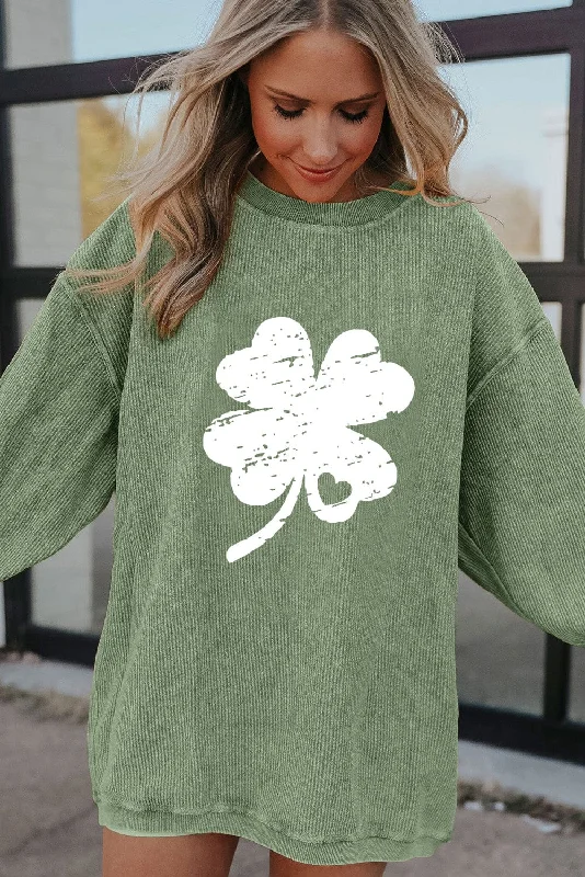 Distressed Clover Graphic Sweatshirt Hoodie with Thumb Holes Functional Cozy