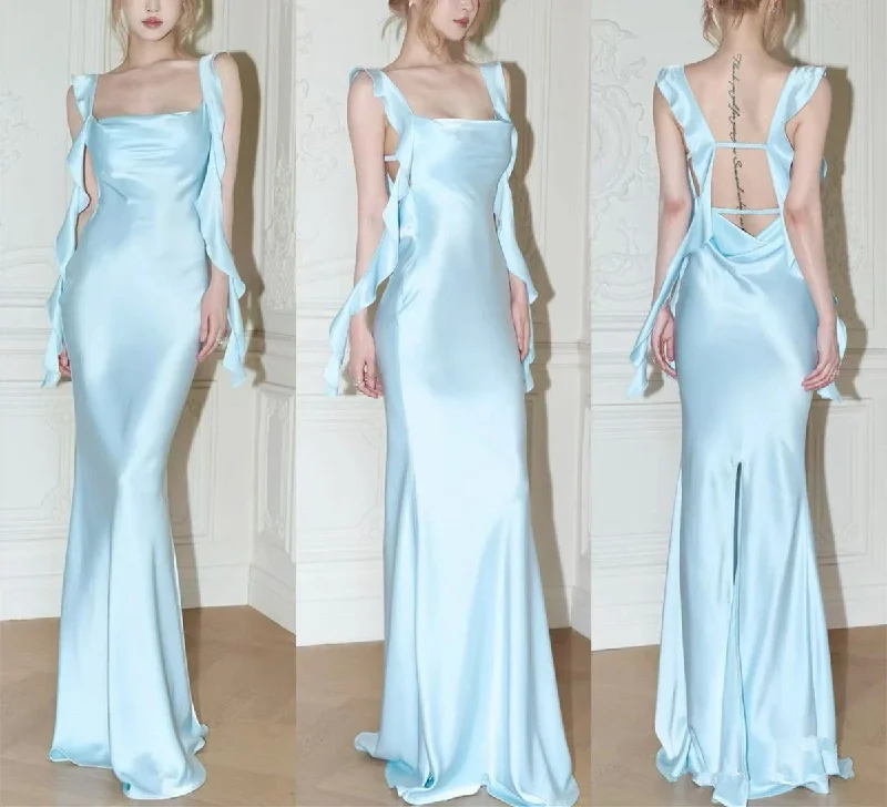 Blue Straps Satin Mermaid Long Party Dress Wedding Guest Dress, DP4431 Tunics Luxurious high-end