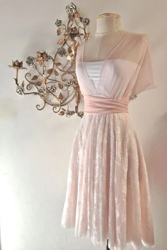 Pink Vintage Short Prom Dress Party Dress      cg25073 Halter Neckline Beach