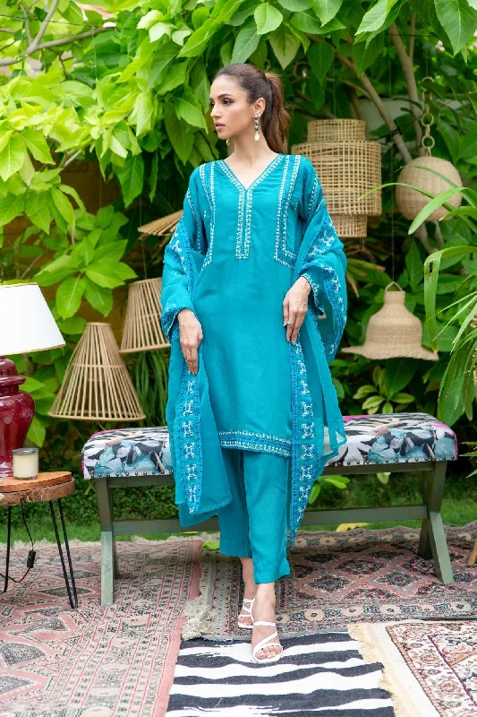 Designer Raw Silk Blue Salwar Kameez Pakistani Party Dresses Tunics Brand named