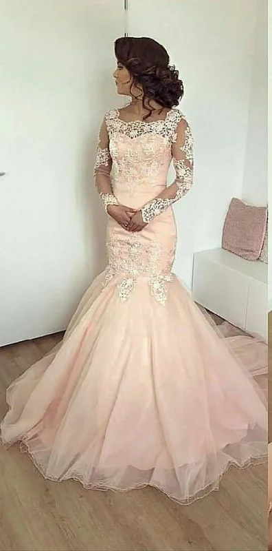 Sheer Long Sleeves Elegant Formal Gowns With Lace Appliques Lace Up Back Evening Party Dress Prom Dress    cg22420 Tunics Lace romantic