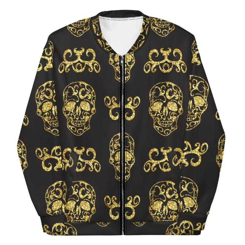 Gold Skulls Unisex Bomber Jacket Fleece Lined Bomber