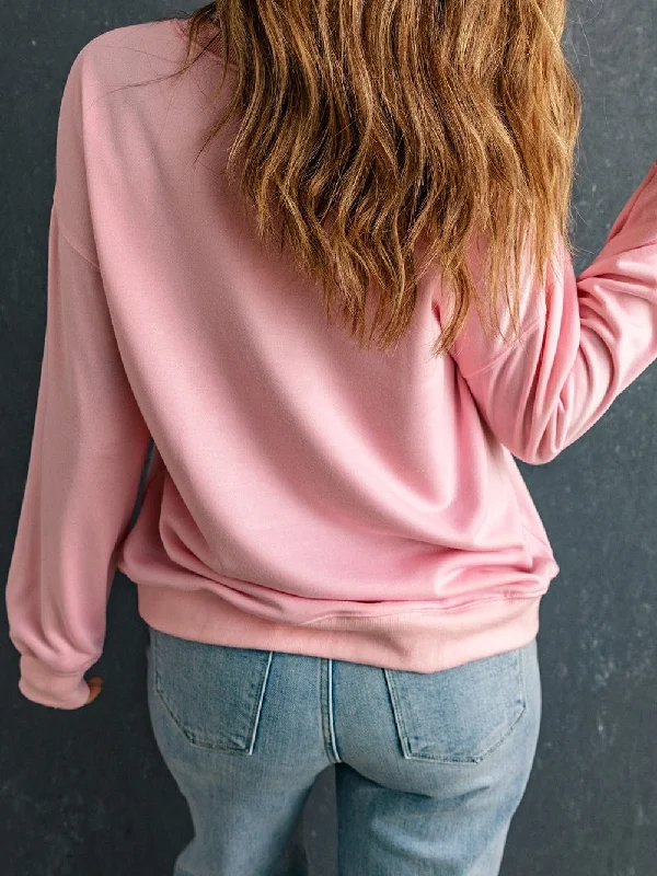 Women's Pink Crew Neck Sweatshirt Hoodie with Longline Fit Extended Stylish