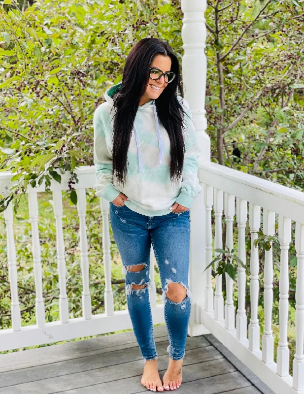 Boyfriend Jade Tie Dye Hoodie Hoodie with Mock Neck Collared Structured