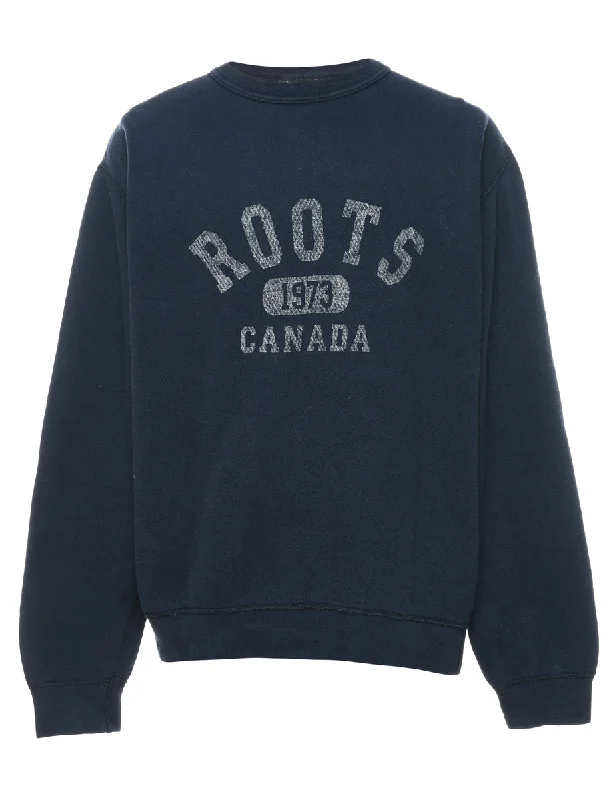 Roots Canada Navy Printed Sweatshirt - M Hoodie with Tied Waist Feminine Flattering