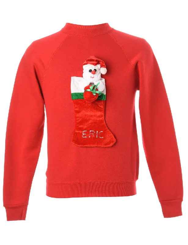 Reworked Novelty Christmas Sweatshirt - S Hoodie with Turtle Neck Cozy Winter