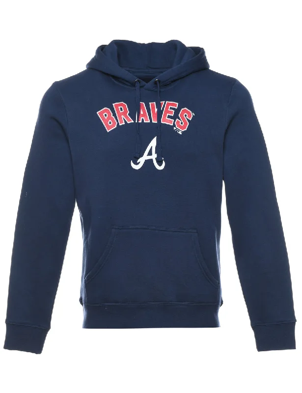 Navy & Red Braves Hooded Sports Sweatshirt - M Hoodie with Hidden Zipper Minimalist Clean