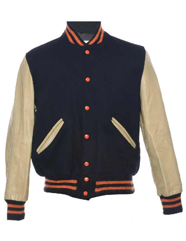 Navy Bomber Jacket - S Zip-Up Track Bomber