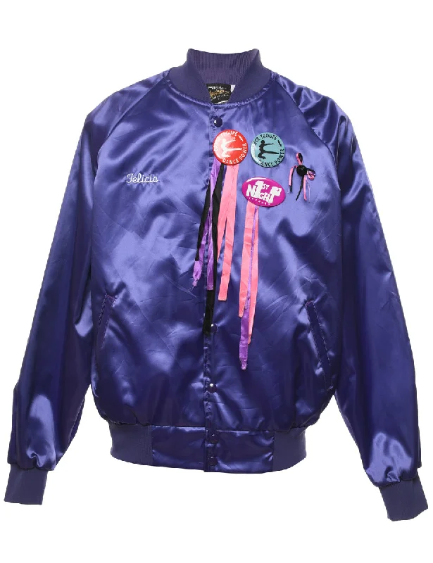 Purple Printed Dance Design Bomber Jacket - L Retro 90s Bomber