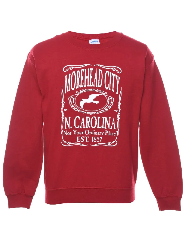 Red Morehead City Printed Sweatshirt - S Hoodie with Contrast Stitching Detailed Premium