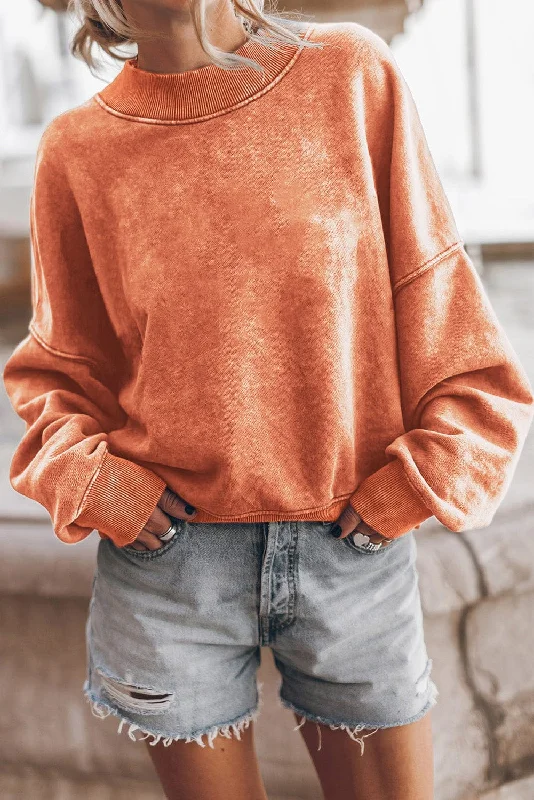 Rustic Orange Crew Neck Sweatshirt Hoodie with Puffed Sleeves Voluminous Trendy