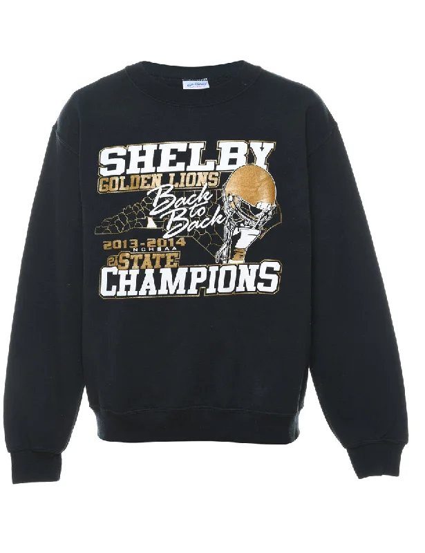 Shelby Golden Lions Black & Gold Printed Sweatshirt - S Hoodie with Back Slit Movement Comfort