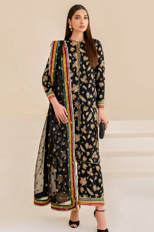 Silk Pakistani Embroidered Party Dress in Elegant Black Shade Tunics Luxurious high-end