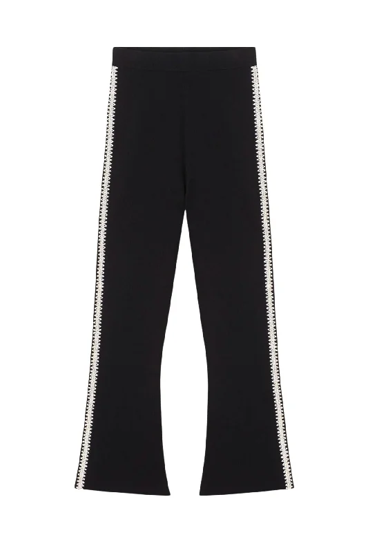 Nanushka Franna Crochet Kick Flare Pant - Black/ Cream Classic Straight-Leg Pants