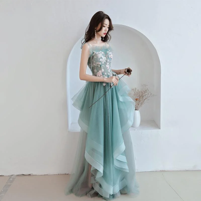 Unique A-Line Long Straps Tulle Layers Green And Pink Evening Dress, Long Prom Dress Party Dress   cg22428 Tunics Plaid country