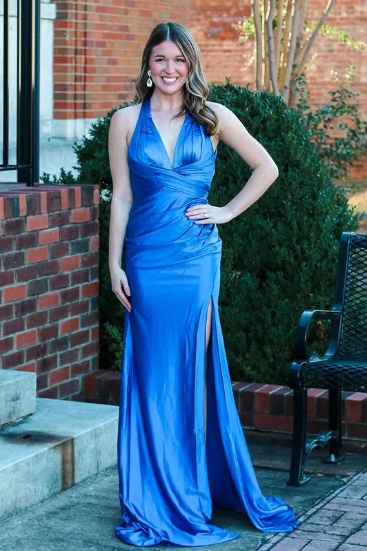 Mermaid V-Neck Sleeveless Prom Party Dress With Slit Sequined Elegant Party