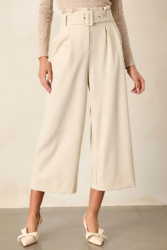 Place To Be Oatmeal Belted Wide Leg Pants Fashionable Tapered Leg Pants