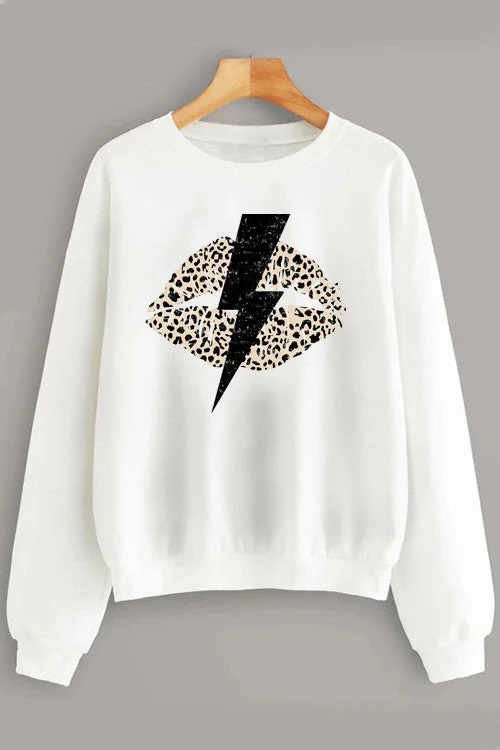 Thunderbolt Graphic Long Sleeve Sweatshirt Hoodie with Hem Frayed Vintage Worn